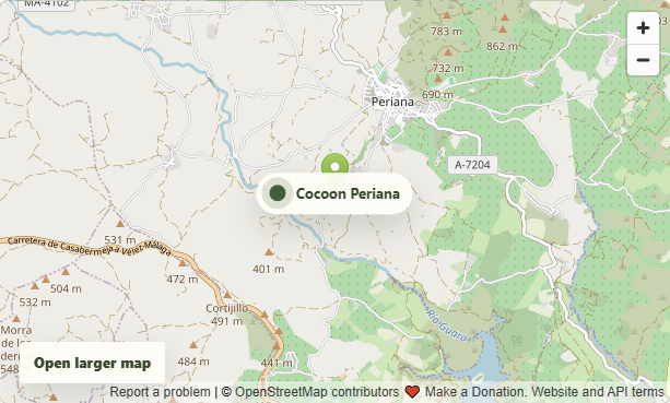 OpenStreetMap preview of Periana, Malaga, showing Cocoon Periana near the A-7204