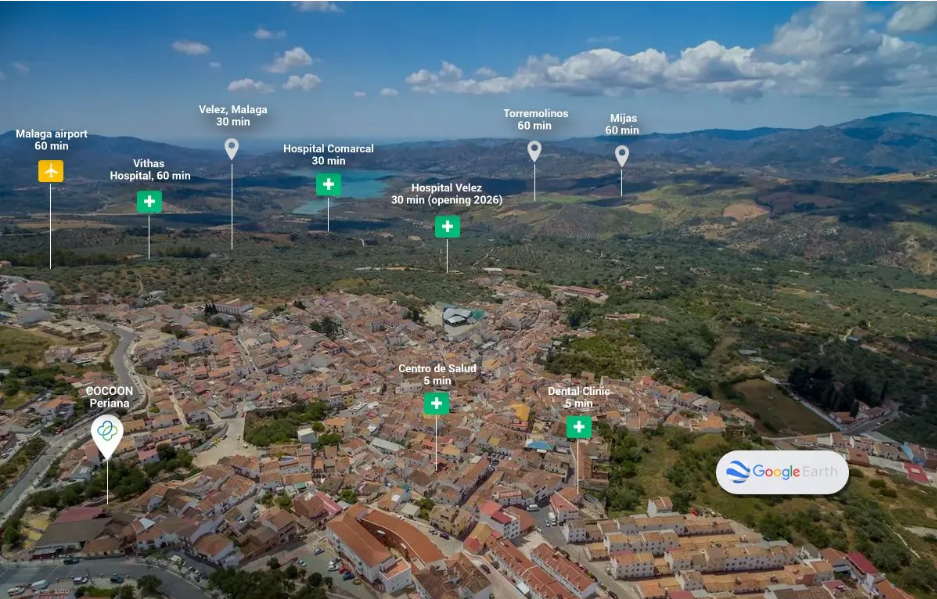 Google Earth aerial view of Periana, Malaga, showing Cocoon Periana and nearby access points